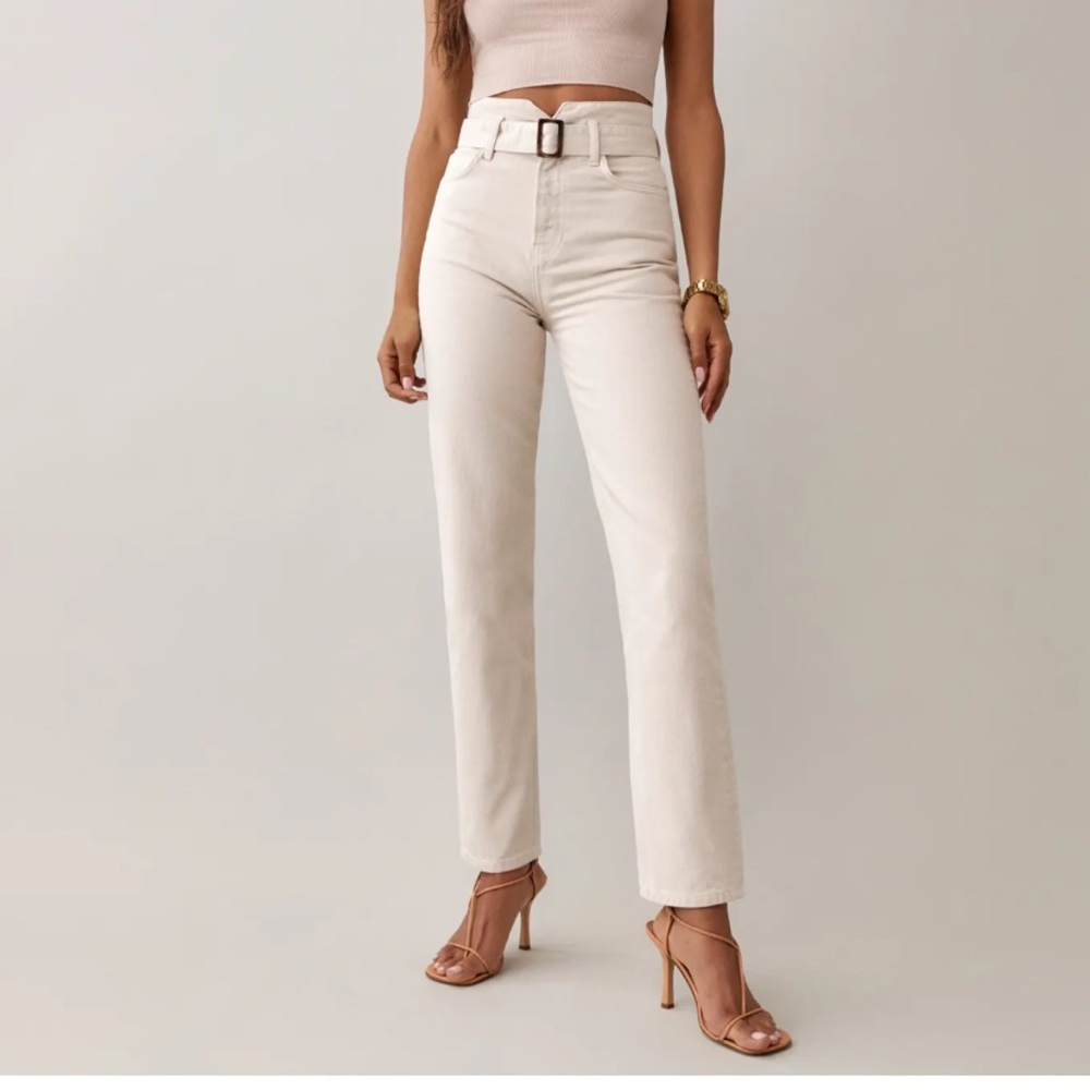 Cynthia Belted High Rise Straight Jeans